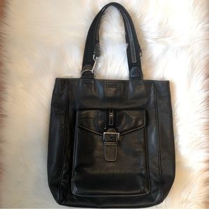 Levenger Black Leather Tote Bag